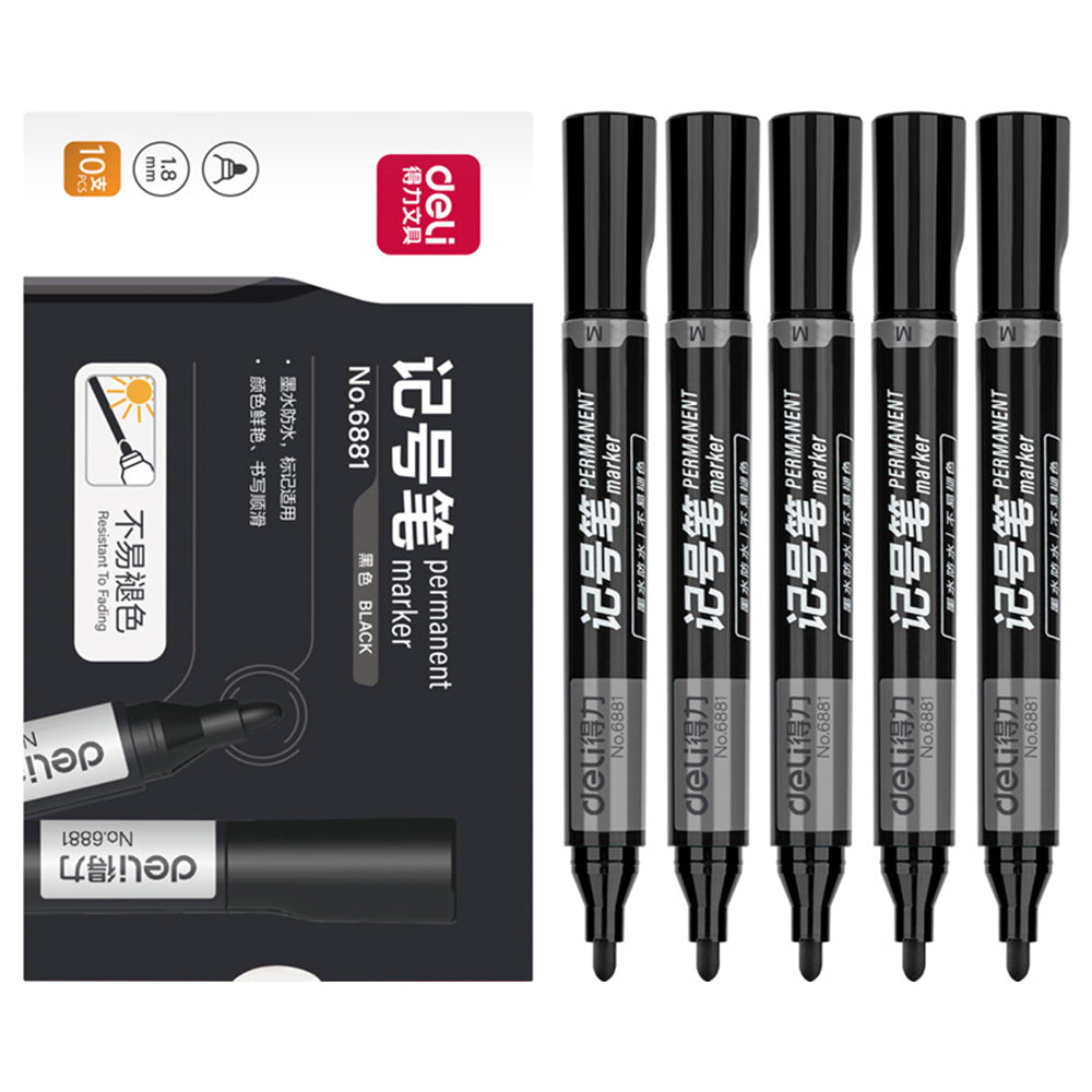 DELI 6881 10-Pack 1.8mm Oil-Based Marker Pens for Labeling, Logistics, and Large Writing - Black DELI 6881 10-Pack 1.8mm Oil-Based Marker Pens for Labeling, Logistics, and Large Writing - Black